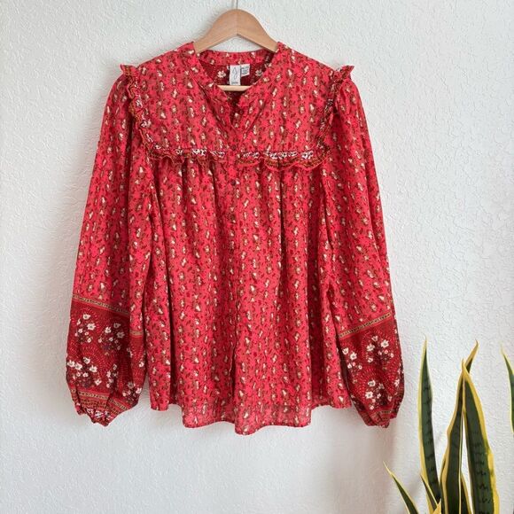 Joie Pink Floral Balloon Sleeve Top Size XL - Picture 1 of 4